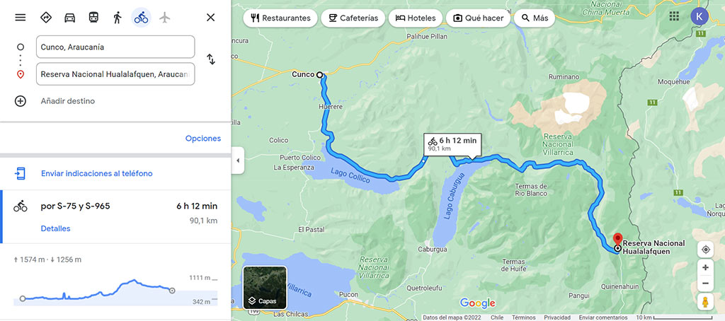 Screen shot of map showing Cunco – Hualafquen National Reserve