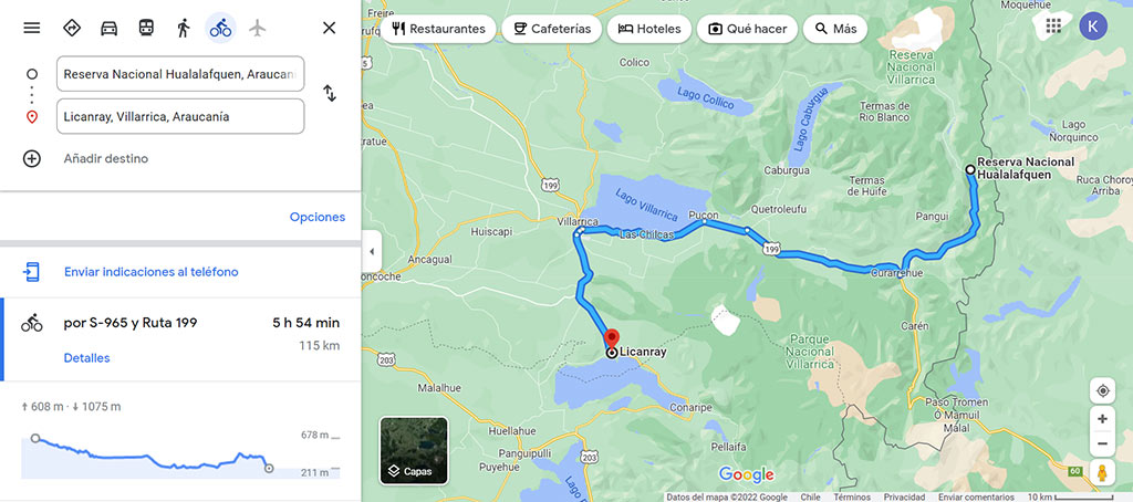 Screen shot of map showing Reserva Nacional Hualafquen – LicanRay