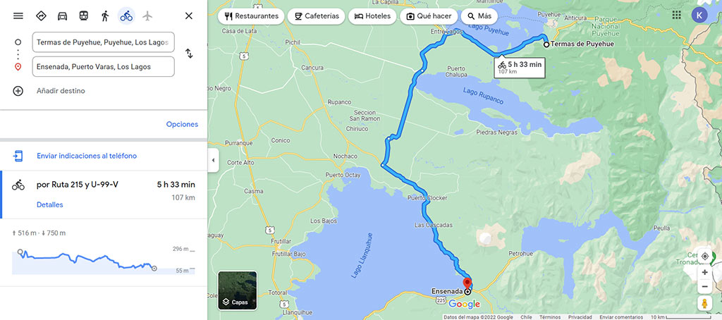 Captura de pantalla de mapa mostrando Termas de Puyehue - Ensenada, Puerto Varas, Los Lagos