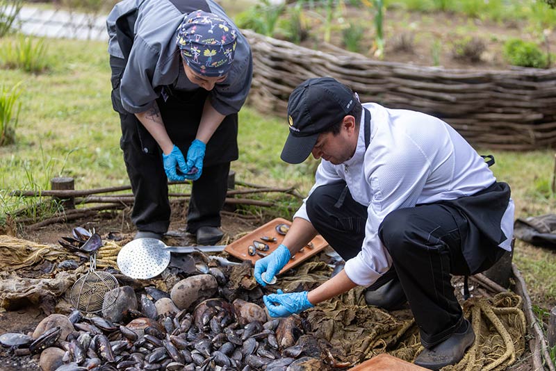 Photo of people cooking smoked mussels