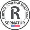SERNATUR Seal - white and dark gray seal with SERNATUR logo in middle with large letter R